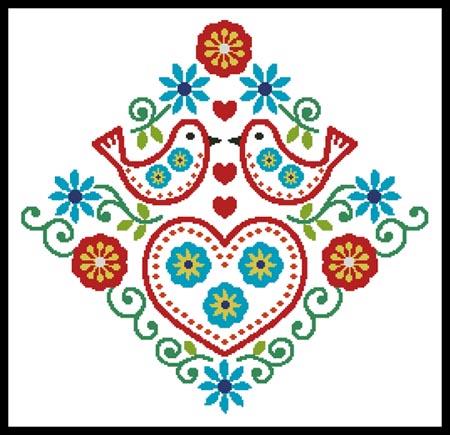 Folk Art Love Birds - Artecy Cross Stitch