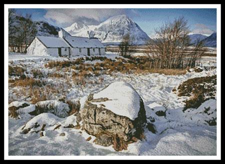 Black Rock Cottage In Winter - Artecy Cross Stitch