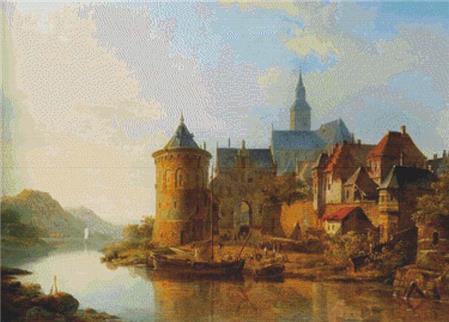 A View Of A Town Along The Rhine - X Squared Cross Stitch