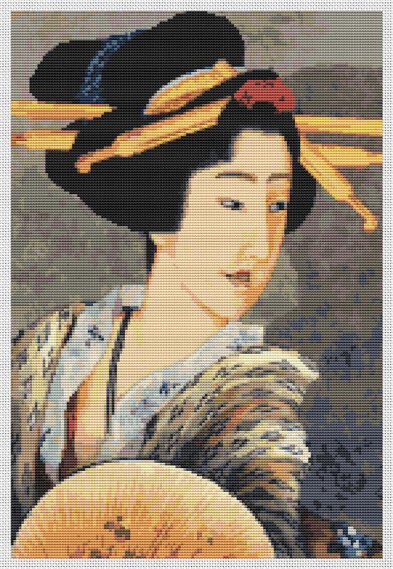 Portrait Of A Woman Holding A Fan - Art of Stitch, The