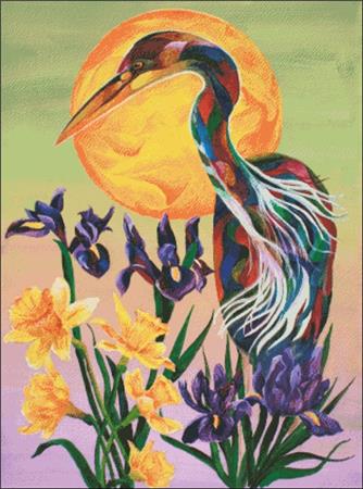 Heron With Iris - Charting Creations