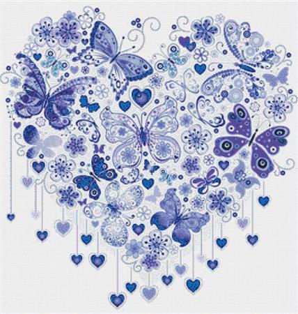 Dark Blue Butterfly Heart - X Squared Cross Stitch