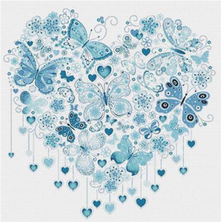 Blue Butterfly Heart - X Squared Cross Stitch