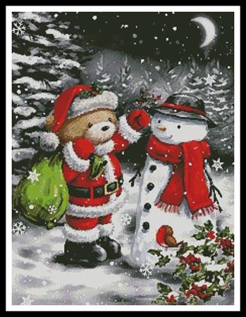 Teddy Santa With Snowman - Artecy Cross Stitch