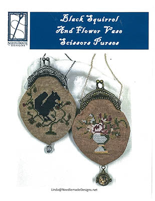 Black Squirrel And Flower Vase Scissor Purses - Needlemade Designs