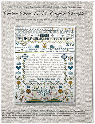 Susan Scott 1734 English Sampler - Gentle Pursuit Designs