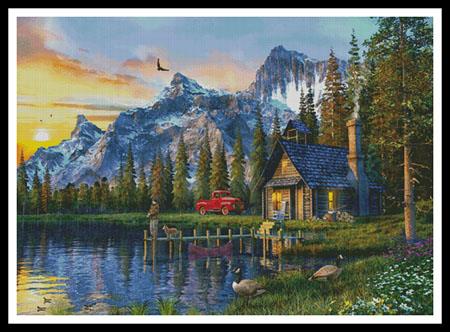 Sunset Log Cabin (Large) - Artecy Cross Stitch