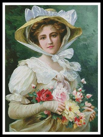 Elegant Lady With A Bouquet Of Roses - Artecy Cross Stitch