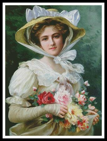 Elegant Lady With A Bouquet Of Roses (Large) - Artecy Cross Stitch