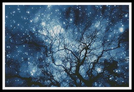 Tree Silhouette Against Starry Night (Large) - Artecy Cross Stitch