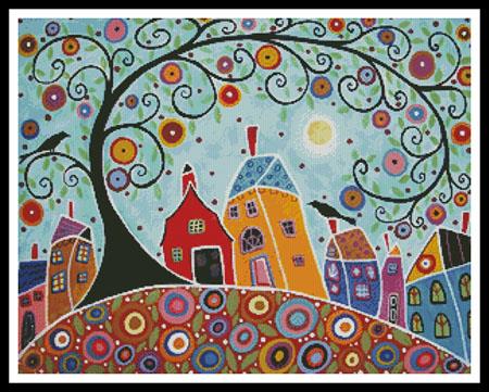 Houses, Barn, Birds And Swirl Tree - Artecy Cross Stitch