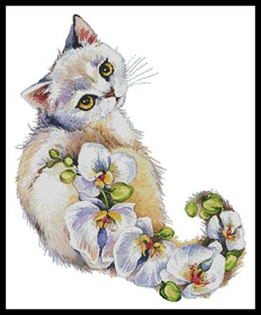 White Orchids Cat - Artecy Cross Stitch