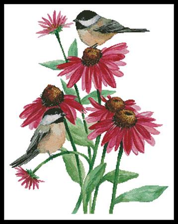 Chickadees On Coneflowers - Artecy Cross Stitch