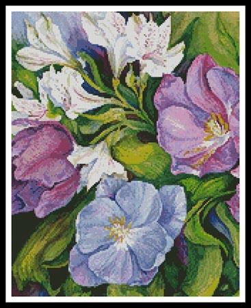 Purple Tulips And White Alstroneria (Crop) - Artecy Cross Stitch
