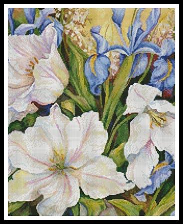 White Tulips And Blue Iris (Crop) - Artecy Cross Stitch