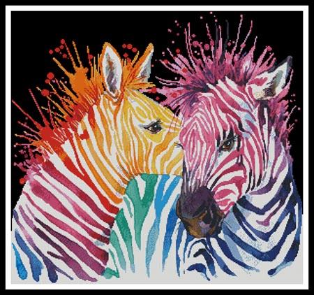 Colourful Zebras (Black Background) - Artecy Cross Stitch