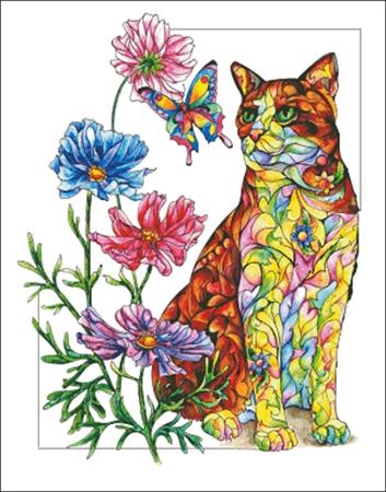 Summer Cat With Butterfly - Charting Creations