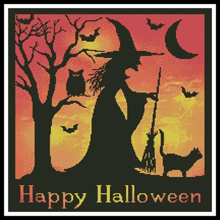 Halloween Witch Silhouette - Artecy Cross Stitch