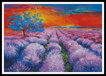 Lavender Field At Sunset (Large) - Artecy Cross Stitch