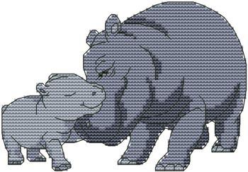 Momma N Me Hippo - Cross Stitch Wonders