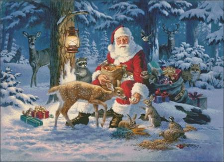 Santa In Forest - Charting Creations