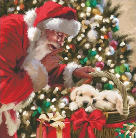 Santa And Puppies - Charting Creations