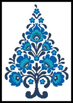 Polish Folk Art Christmas Tree Blue - Artecy Cross Stitch