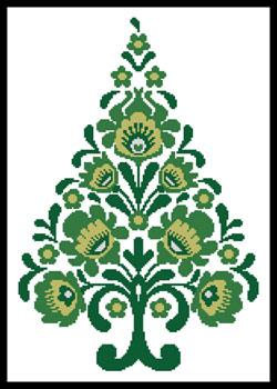 Polish Folk Art Christmas Tree Green - Artecy Cross Stitch