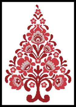 Polish Folk Art Christmas Tree Red - Artecy Cross Stitch