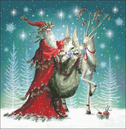 Forest Santa And Reindeer - Charting Creations