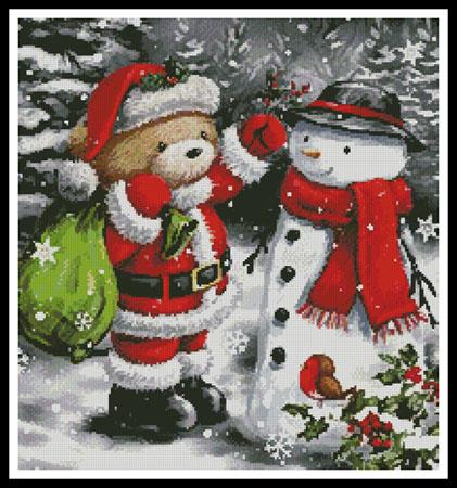 Teddy Santa With Snowman (Crop) - Artecy Cross Stitch