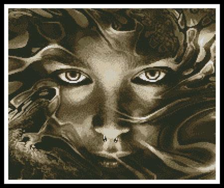 Abstract Face Sepia (Crop) - Artecy Cross Stitch