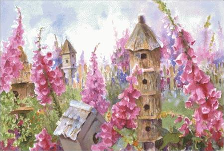 Foxgloves And Birdhouses - Charting Creations