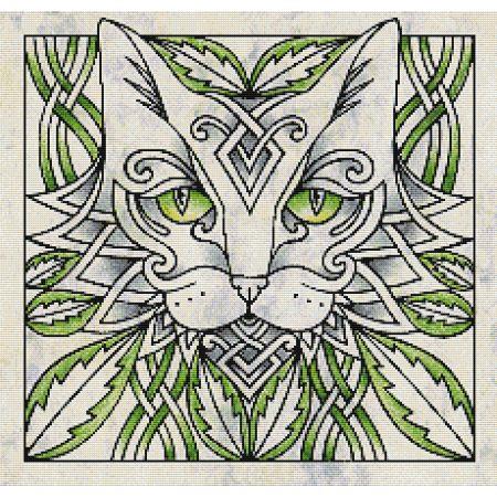 Green Celtic Cat by Marjory Tait - Paine Free Crafts