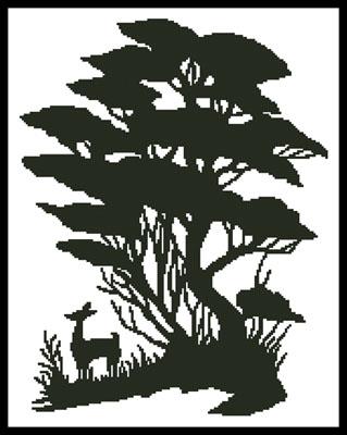 Tree And Deer Silhouette - Artecy Cross Stitch