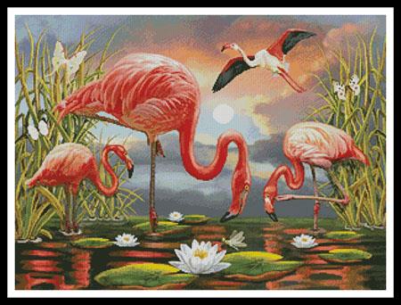 Flamingos Painting - Artecy Cross Stitch