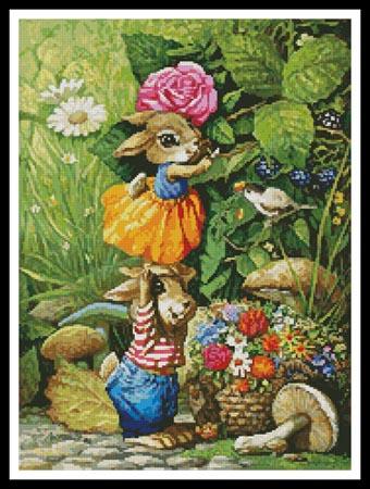 Rabbits Picking Flowers - Artecy Cross Stitch