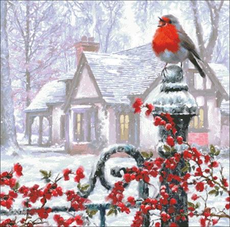 Robin On Gatepost - Charting Creations