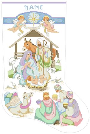 Nativity With Angels Stocking - Kooler Design Studio