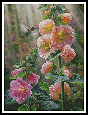 Ruby Throated Hummingbird & Hollyhocks - Artecy Cross Stitch