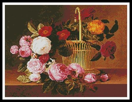 A Basket Of Roses On A Ledge - Artecy Cross Stitch