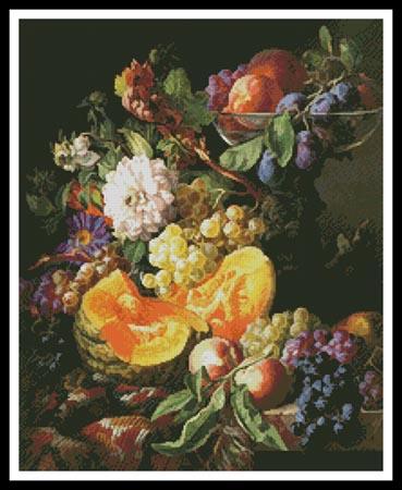 Peaches, Plums, Grapes And Melon - Artecy Cross Stitch