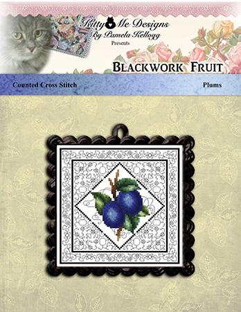 Blackwork Fruit Plums - Kitty & Me Designs