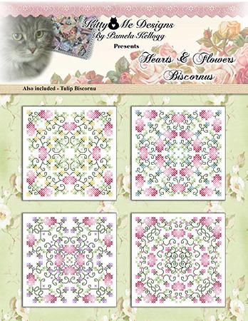 Hearts And Flowers Biscornu Ornaments - Kitty & Me Designs