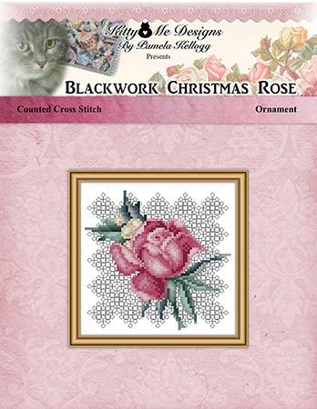 Blackwork Christmas Rose Ornament - Kitty & Me Designs