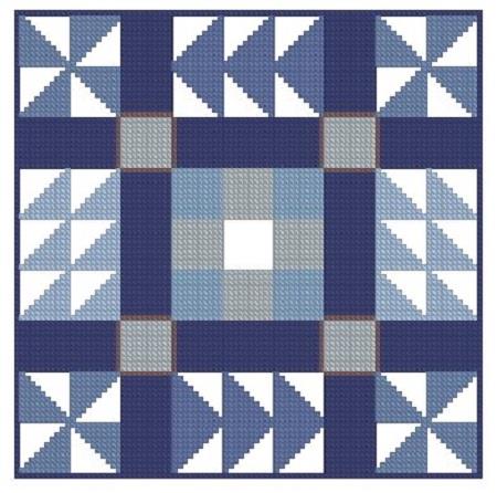 Quilt Block In Blue - Fox Trails Needlework