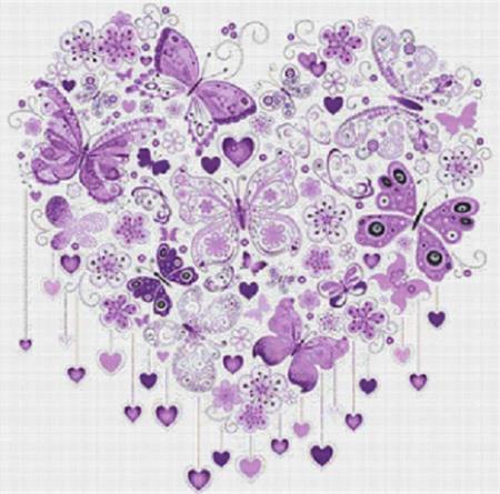 Purple Butterfly Heart - X Squared Cross Stitch