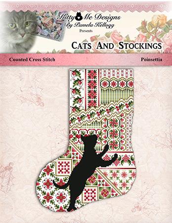 Cats And Stockings Poinsettia - Kitty & Me Designs