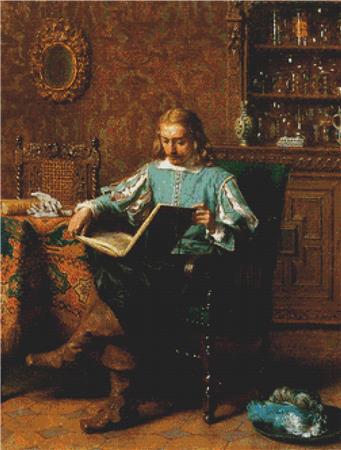 A Cavalrist Reading In A Seventeenth Century Interior - X Squared Cross Stitch