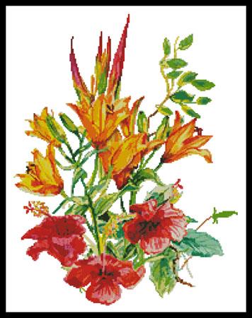 Hibiscus And Daylilies (No Background) - Artecy Cross Stitch